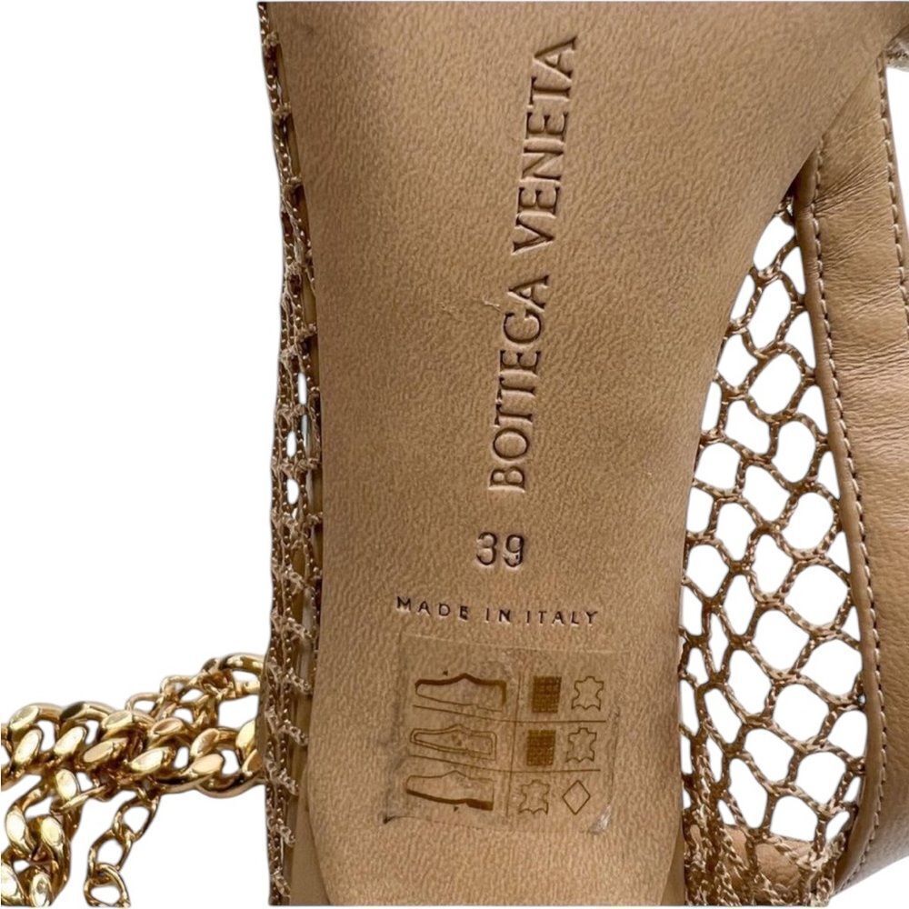 Authentic BOTTEGA VENETA Tan Sand Tex Mesh Gold Trim Runway Sandals Size… - Picture 14 of 16